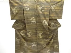 草花模様織り出し手織り紬単衣着物